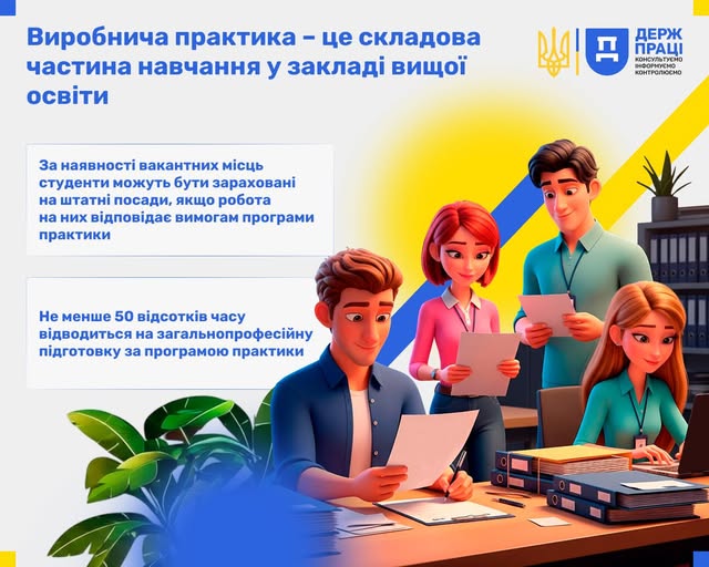 3 Банер Інформаційний матеріал Держпраці Виробнича практика – це складова частина навчання у закладі вищої освіти