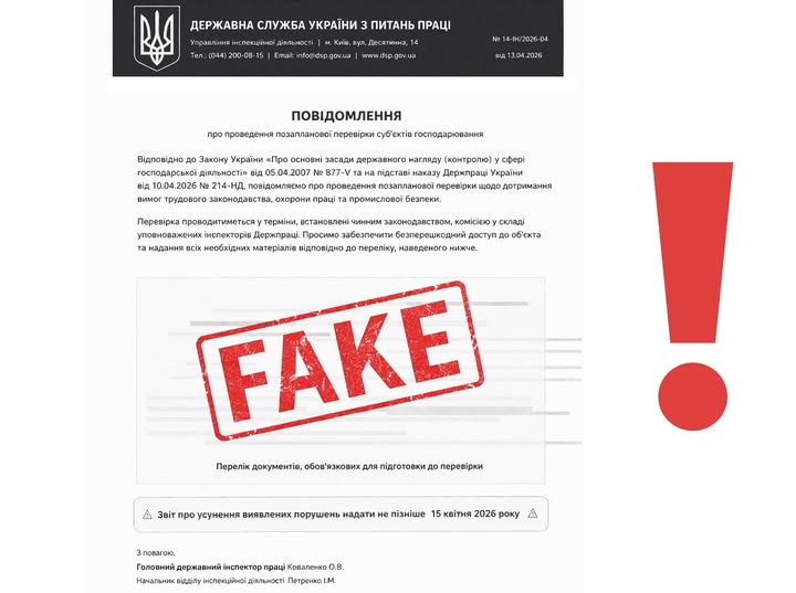 4 Банер Інформаційний матеріал Держпраці Фейк Увага масова розсилка фейкових електронних листів нібито від Держпраці