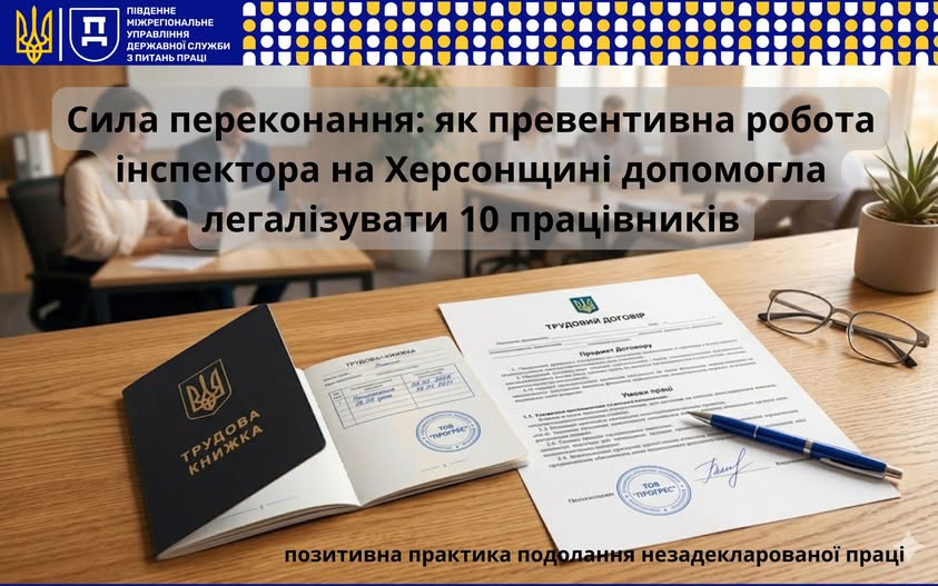 5 Банер Позитивна практика подолання незадекларірованої праці Сила переконання як превентивна робота інспектора на Херсонщині допомогла легалізувати 10 працівників