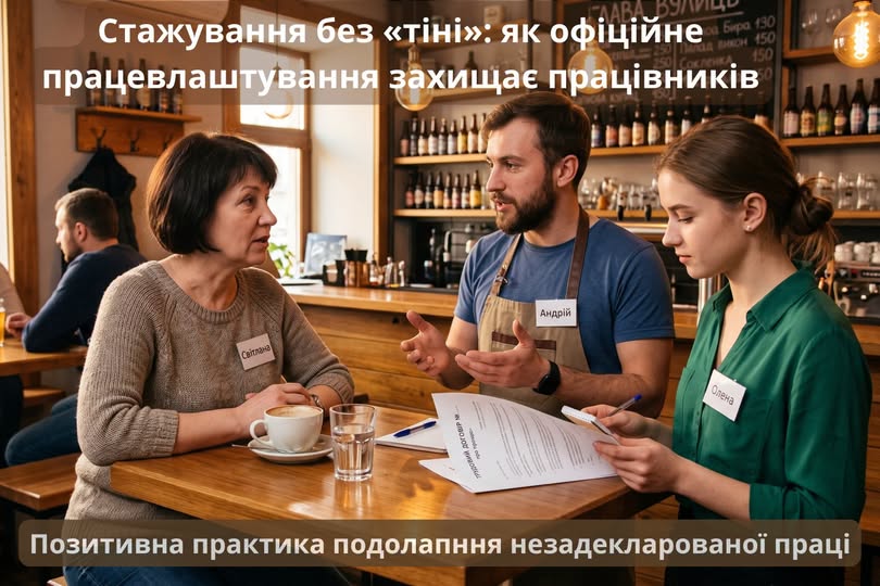 1 Банер Інформаційний матеріал ПМУ Позитивна практика подолання незадекларованої праці» Одещина Стажування без тіні як офіційне працевлаштування захищає працівників